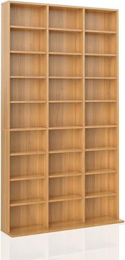 CD DVD Storage Shelf Tower 178cm 27 Adjustable Shelves Wall Mount Beech