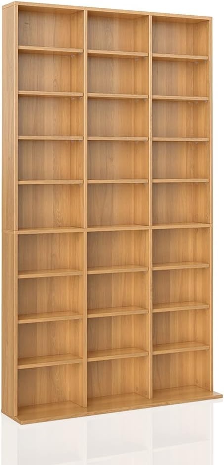 CD DVD Storage Shelf Tower 178cm 27 Adjustable Shelves Wall Mount Beech