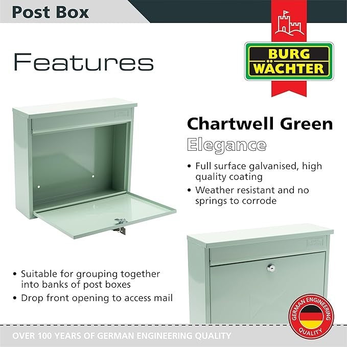 Lockable Wall Mounted Post Box Weatherproof Steel Mailbox Secure & Stylish