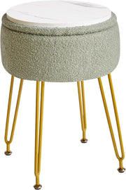 Light Green Teddy Velvet Storage Footrest Stool – Golden Leg Vanity Ottoman