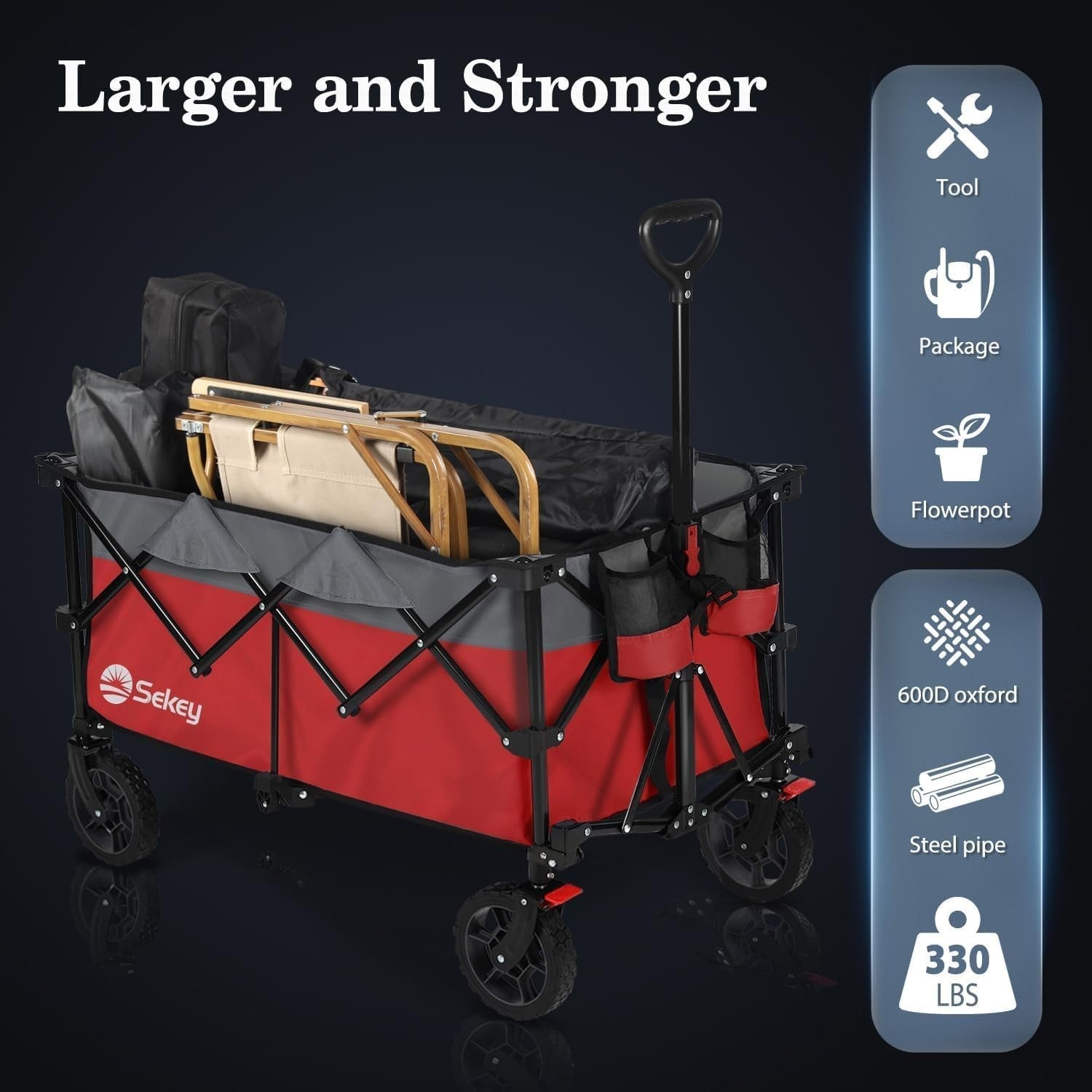 Red Heavy Duty 200L Folding Festival Trolley All-Terrain Wagon 150kg Capacity