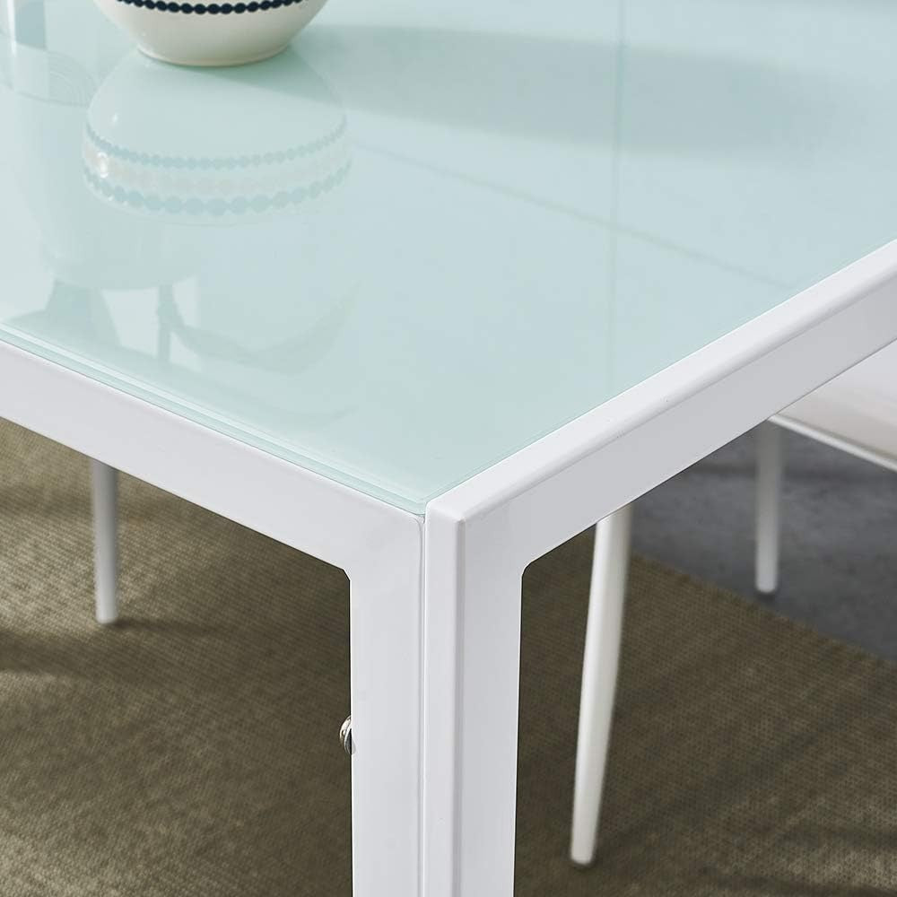 White Tempered Glass Dining Table & 4 PU Leather Chairs – Compact & Modern