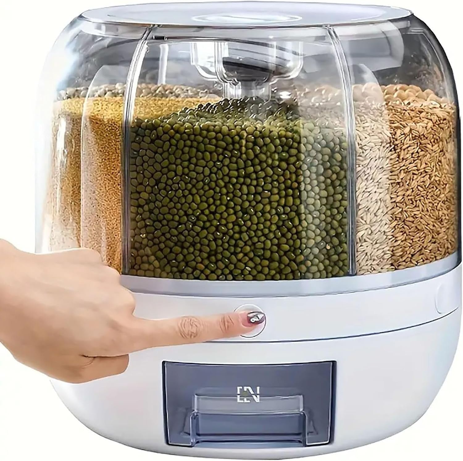 6 Compartment Rotating Grain Storage Container 360° Dispenser