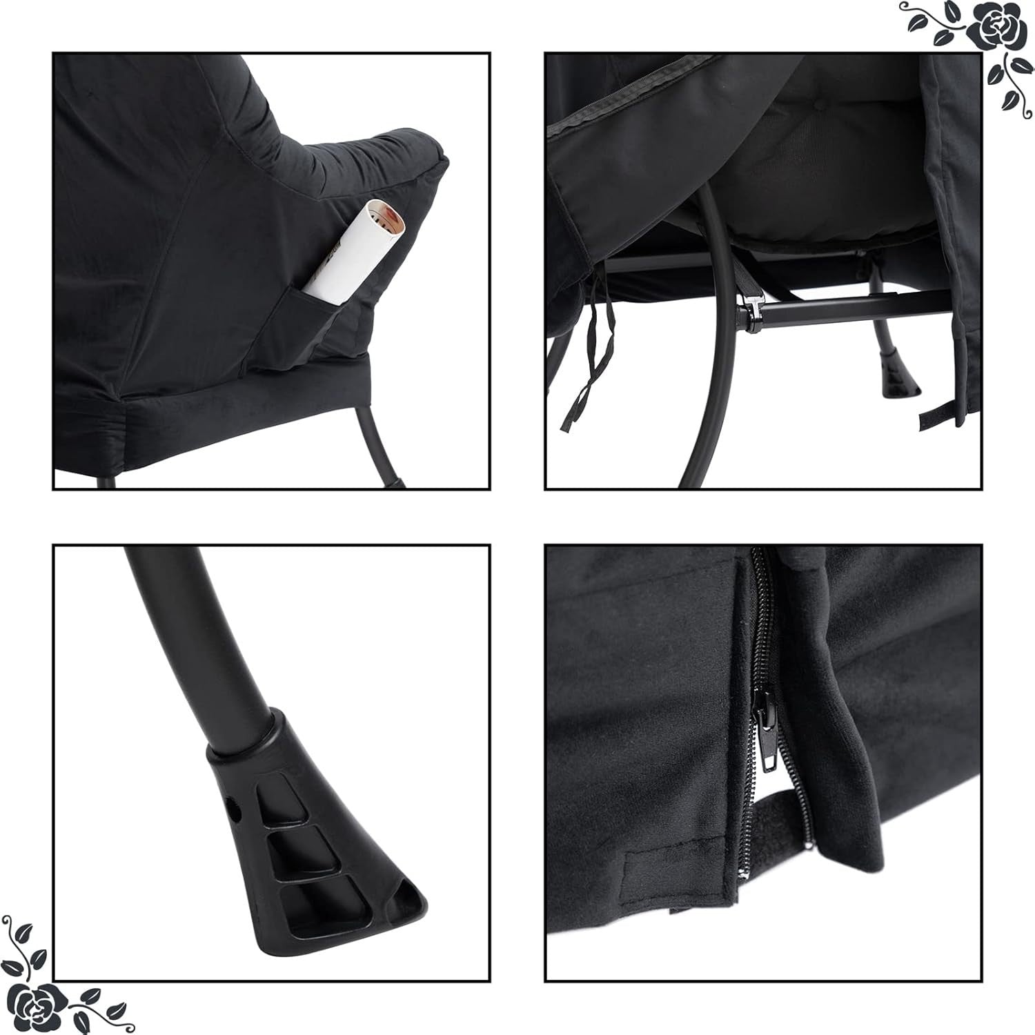 Plush Velvet Armchair with Footstool Living Room Bedroom Lounge Chair Black