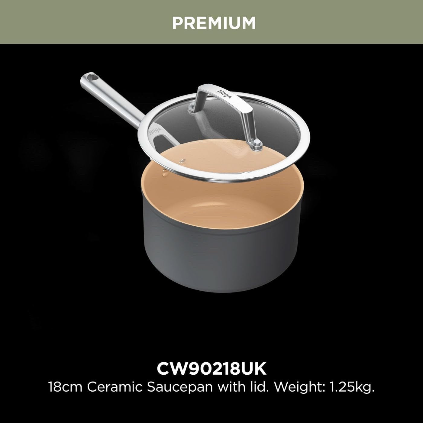 18cm Ceramic Saucepan with Lid – Induction & Oven Safe Non Stick Pan PFAS-Free