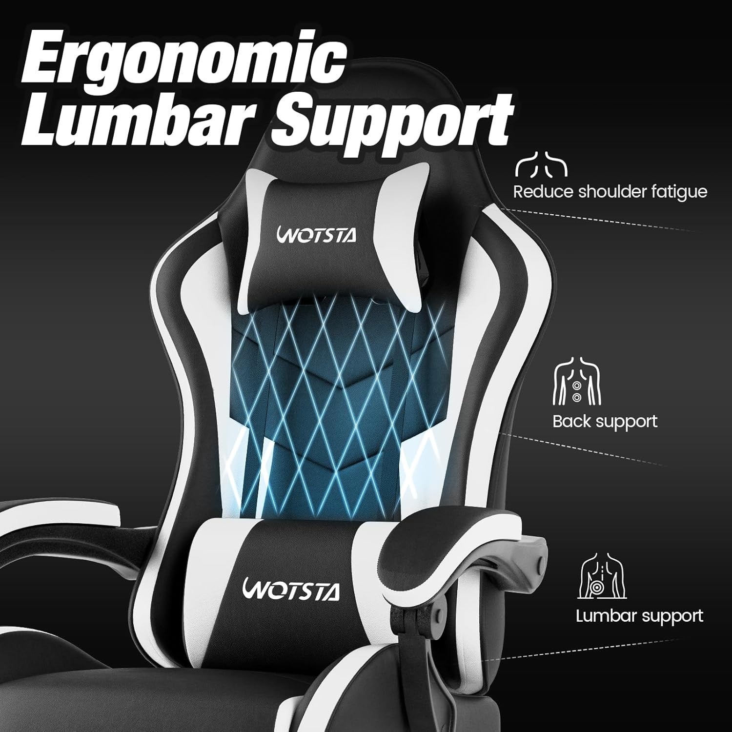 Ergonomic Gaming Chair with Footrest & Lumbar Support – Black White PC Seat