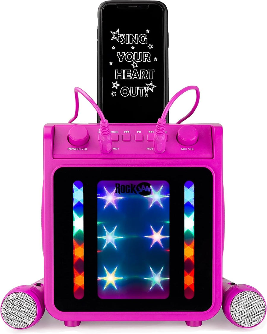 Bluetooth Karaoke Machine 10W with 2 Mics LED Light Party Speaker