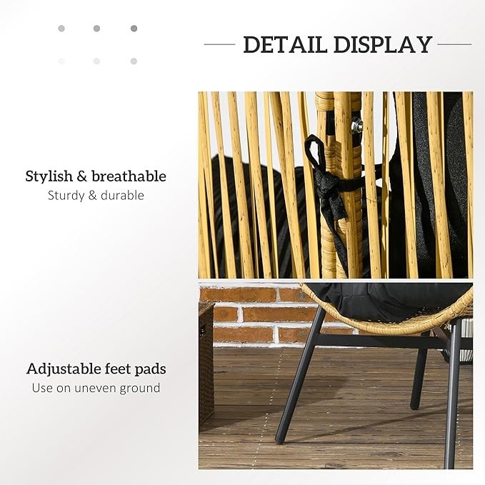 Outdoor Egg Chair Rattan Garden Seat w/ Cushion & Headrest – Adjustable Feet