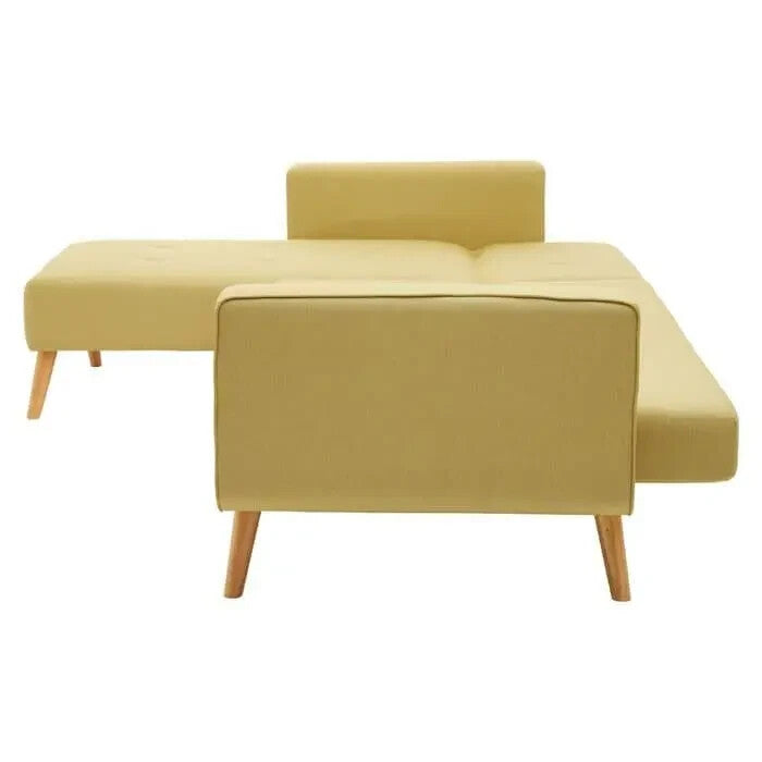 Olive Green Corner Sofa Bed Linen Upholstery L-Shaped Modern 3 Seater