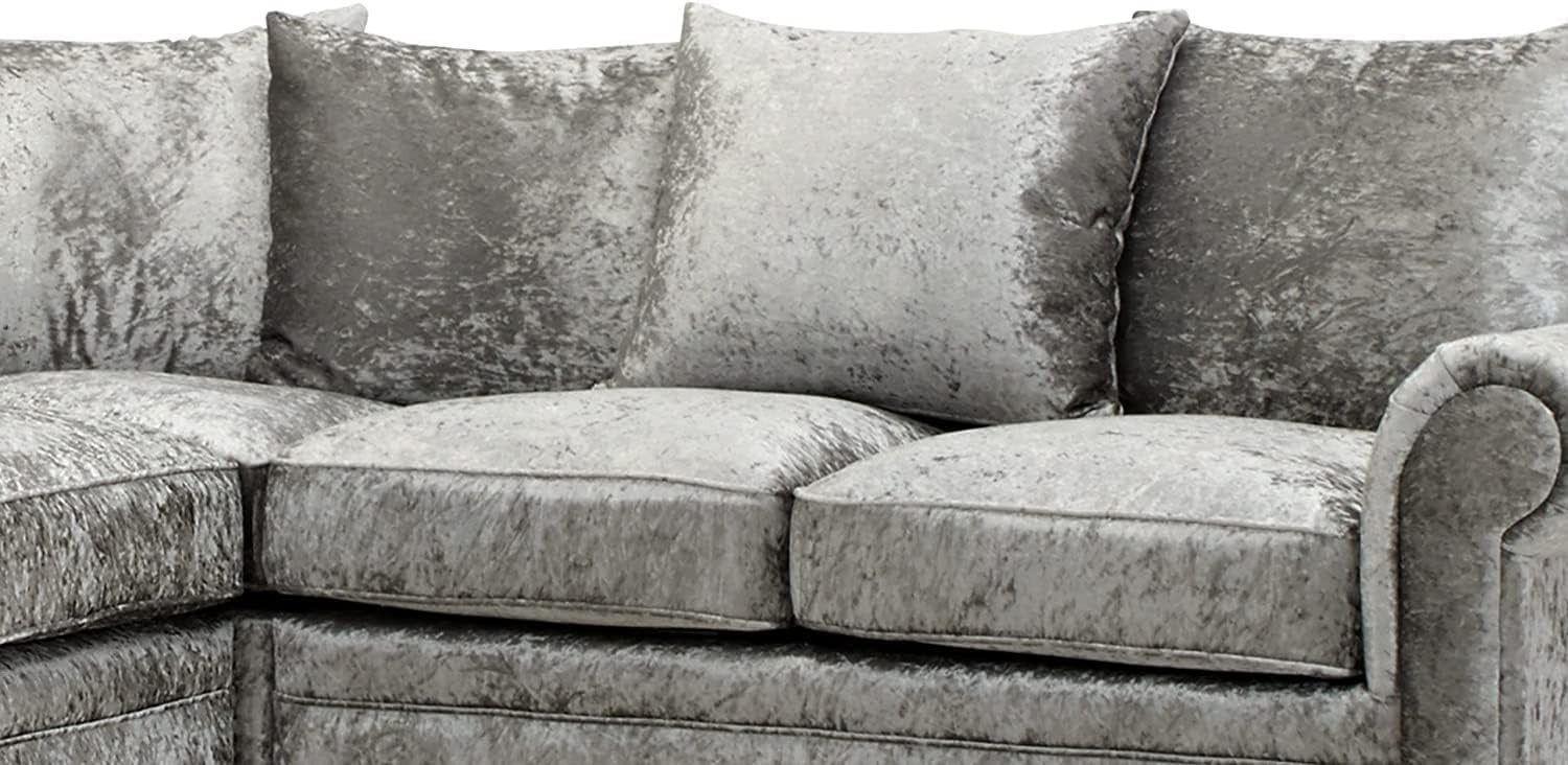 5 Seater Crushed Velvet Corner Sofa Silver L-Shaped Couch 210x210cm