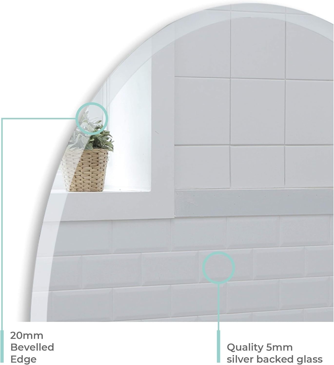 Oval Frameless Bathroom Mirror 70x50 cm, Modern Bevelled Edge