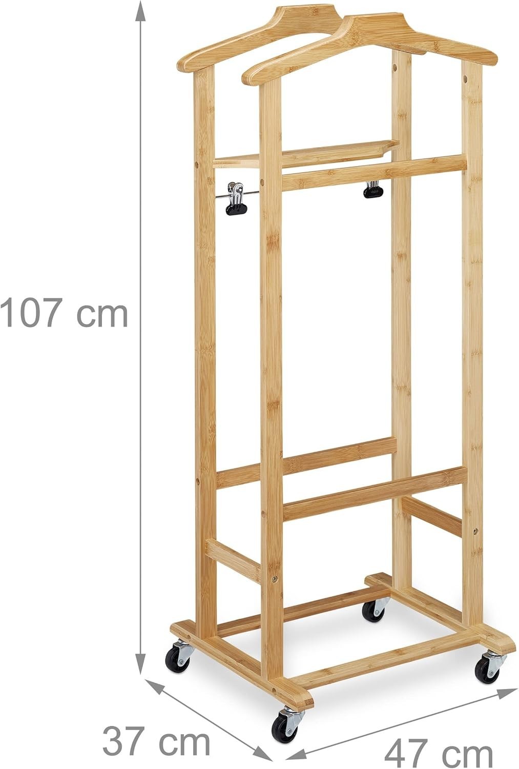Bamboo Valet Stand on Castors Clothes Rack Natural 107cm