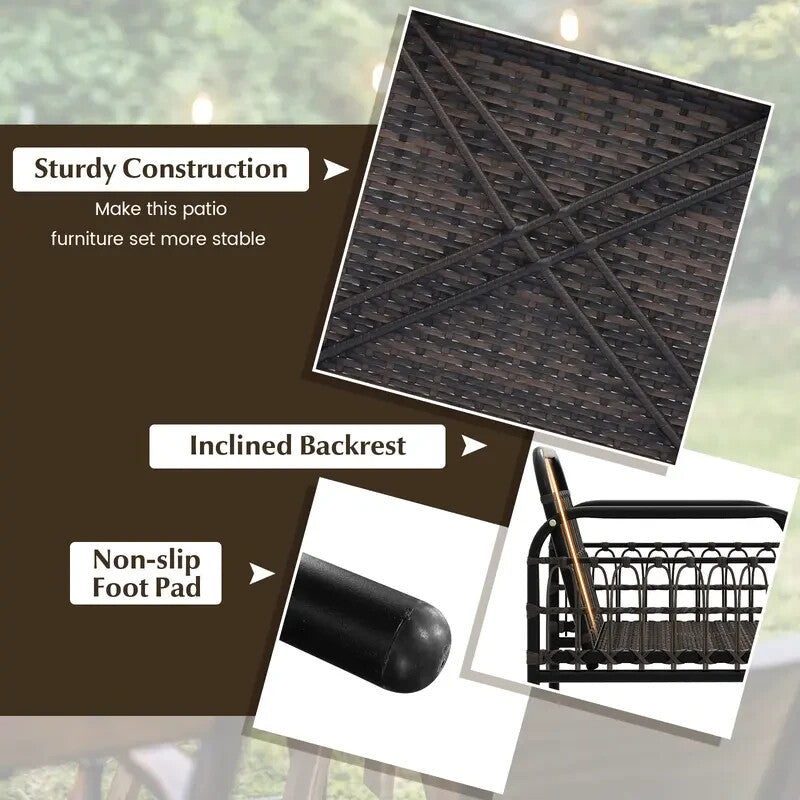 4PC Garden Patio Furniture Set – Rattan Chairs, Loveseat & Glass Table