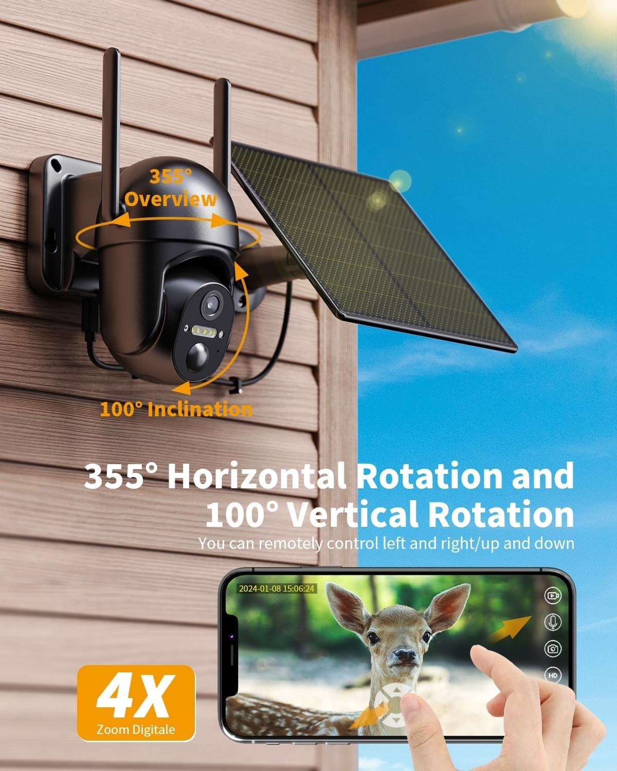4G LTE Solar Security Camera Outdoor PTZ 2K HD CCTV No WiFi