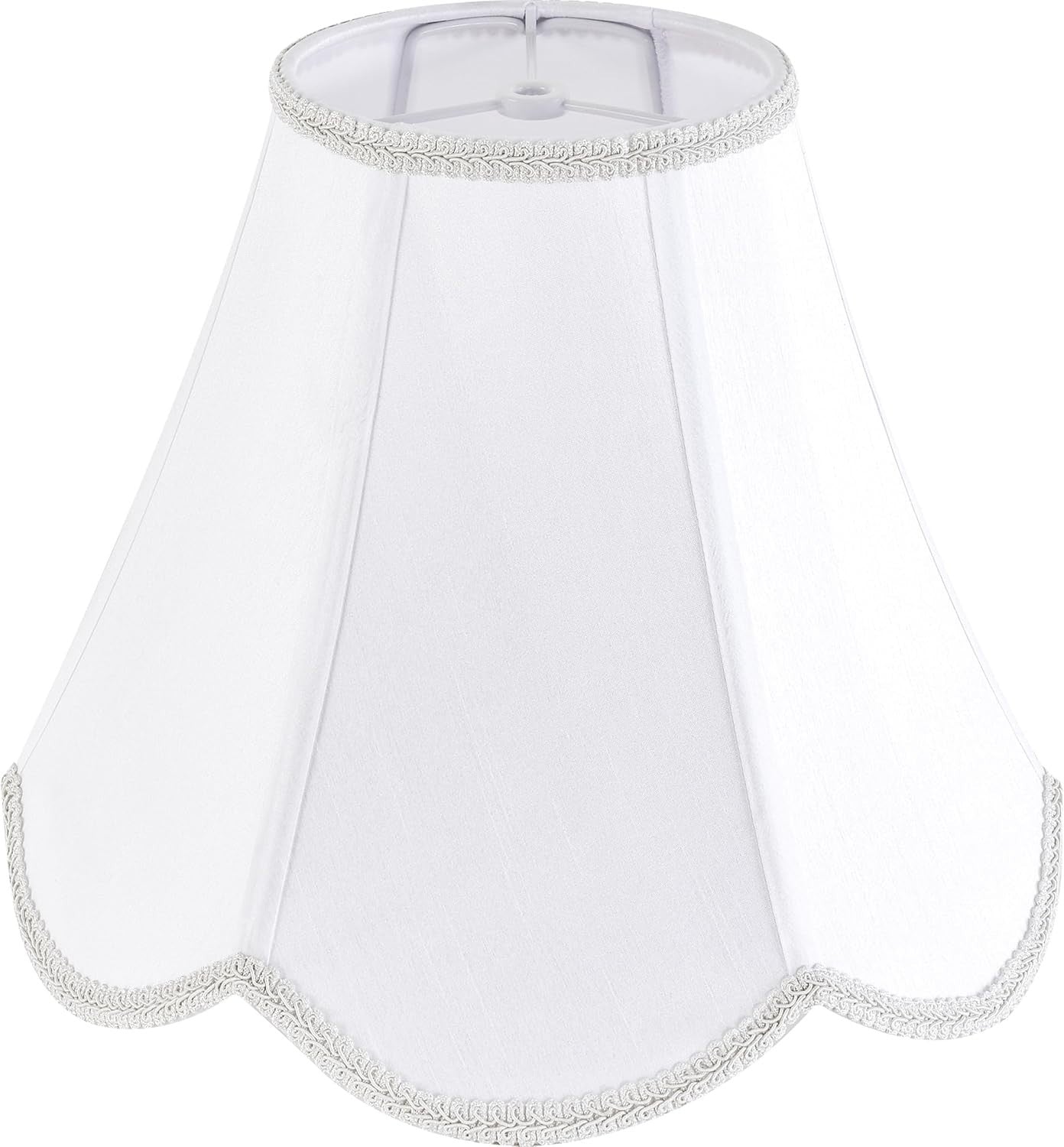 White Scalloped Bell Lamp Shade Medium Spider Fit Faux Silk Table Floor