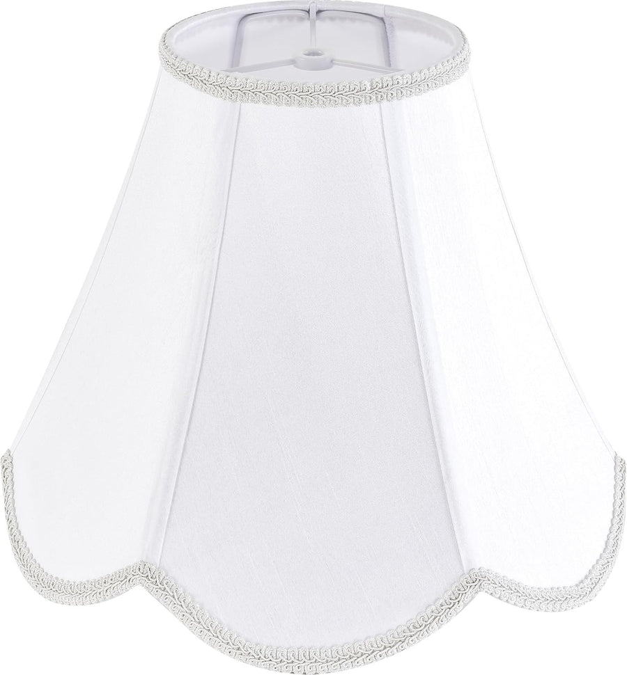 White Scalloped Bell Lamp Shade Medium Spider Fit Faux Silk Table Floor