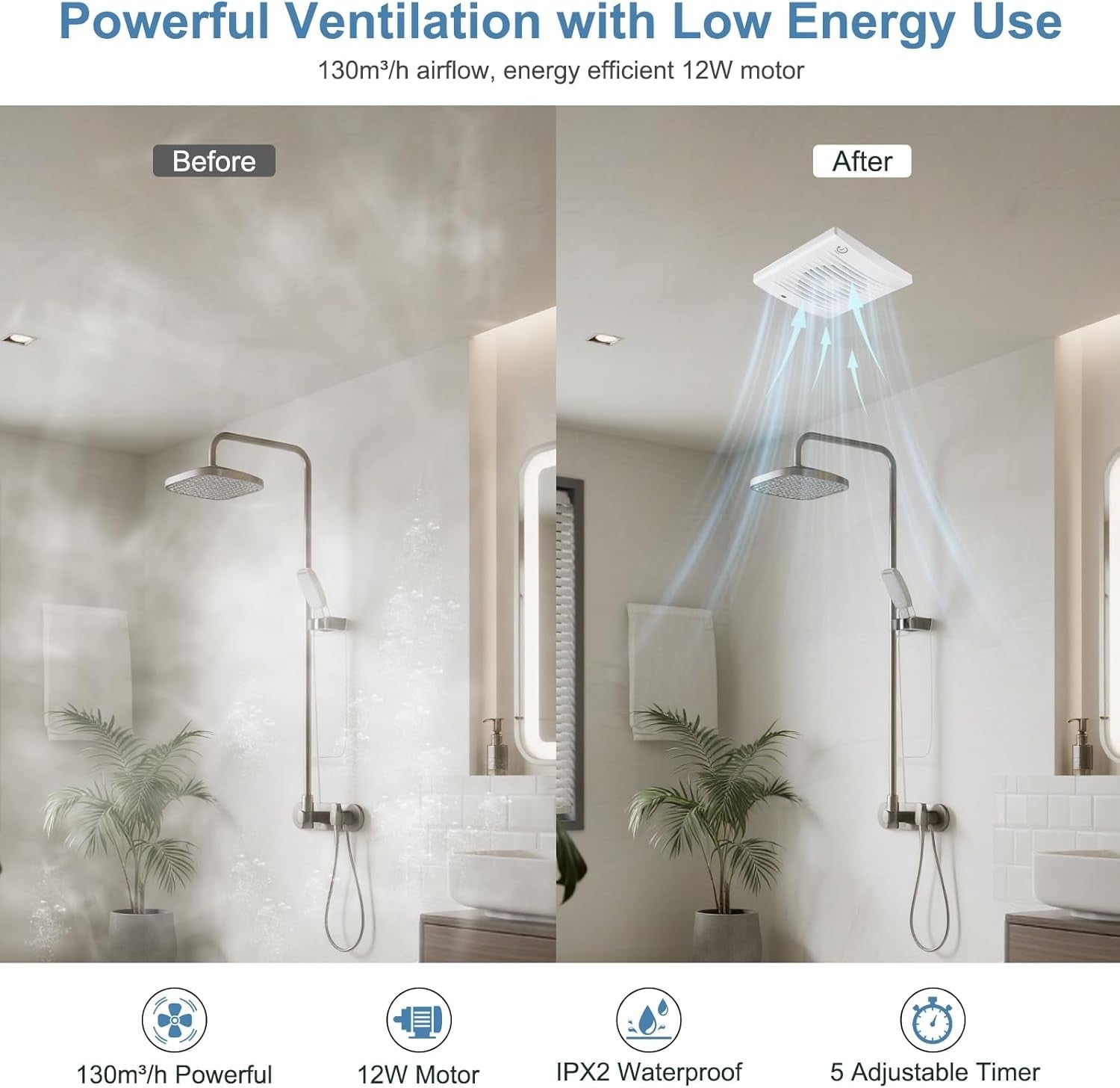 Minleer 100mm Silent Bathroom Extractor Fan, 12W, Timer, Wall/Ceiling, White