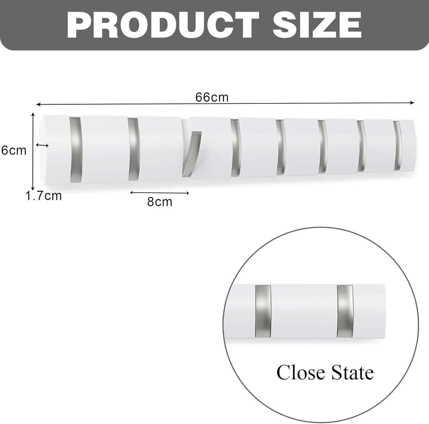 Aluminum Wall Coat Rack 8 Folding Hooks Space Saving Modern Hallway Hanger