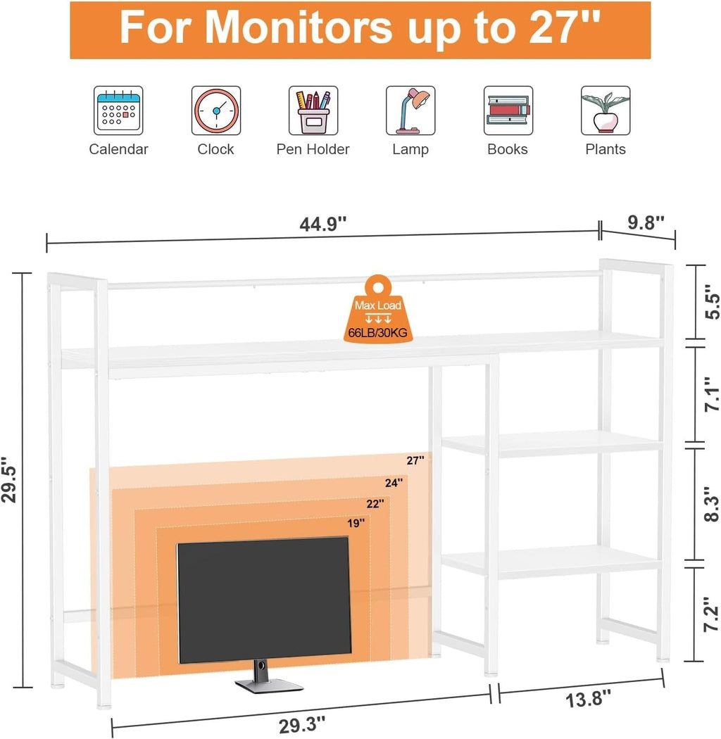 44.9" Desk Hutch Shelf Large Desktop Organizer 3-Tier Monitor Rack Wood Storage