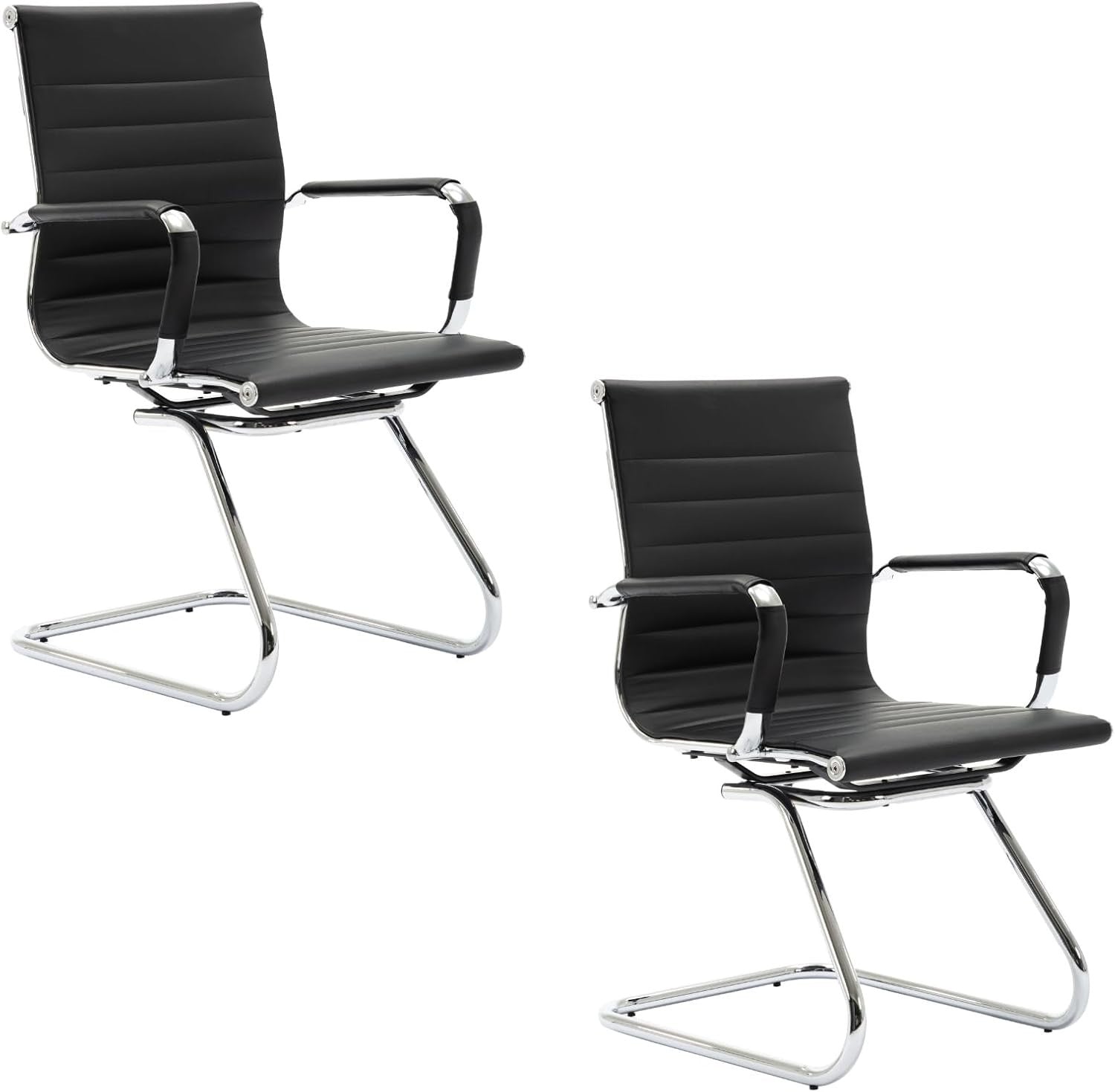 PU Leather Office Chair Set of 2 Metal Frame Conference Guest Black