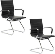PU Leather Office Chair Set of 2 Metal Frame Conference Guest Black