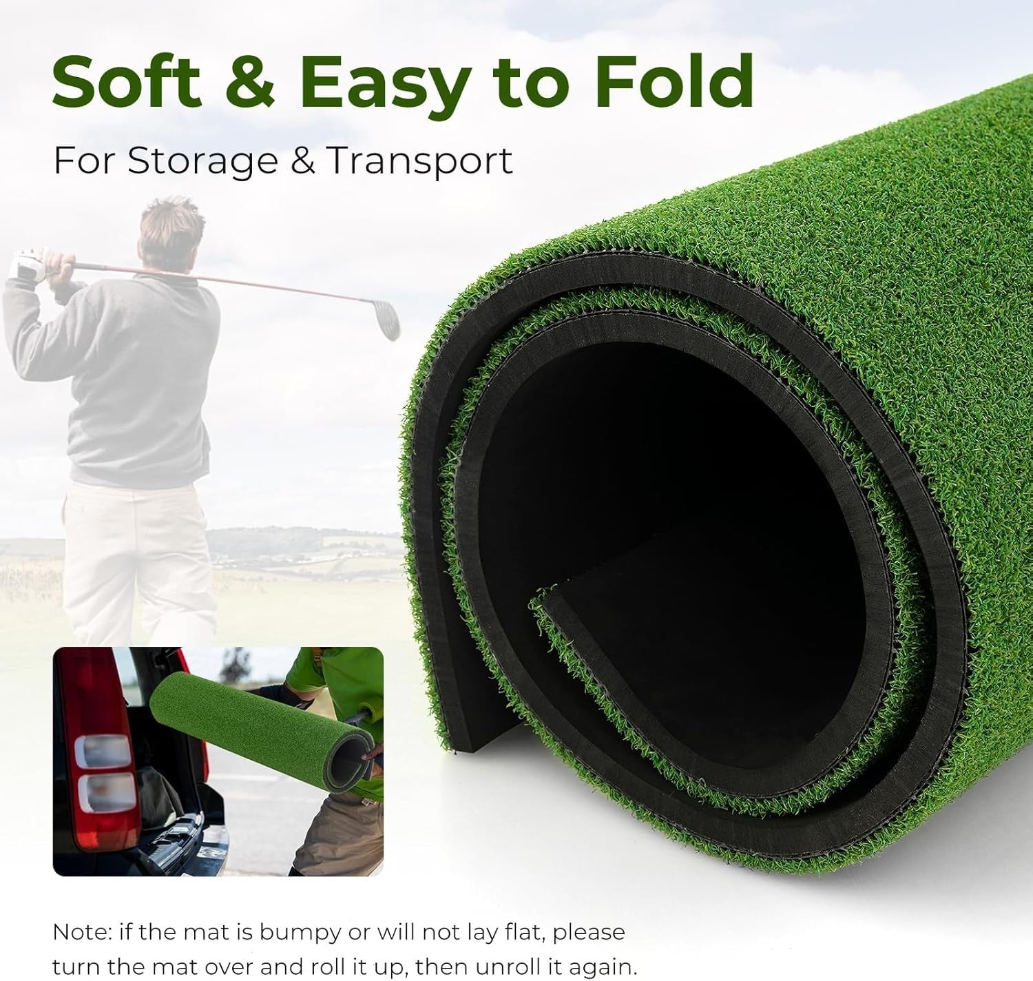 Golf Hitting Mat 5x4ft Practice Turf Alignment Sticks Rubber Tee Indoor