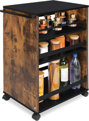 Kitchen Cart Trolley on Wheels 3 Tier Adjustable Shelves Wooden