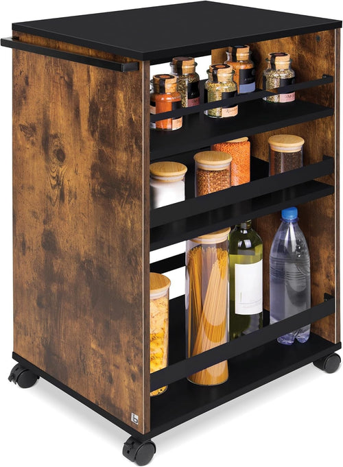 Kitchen Cart Trolley on Wheels 3 Tier Adjustable Shelves Wooden