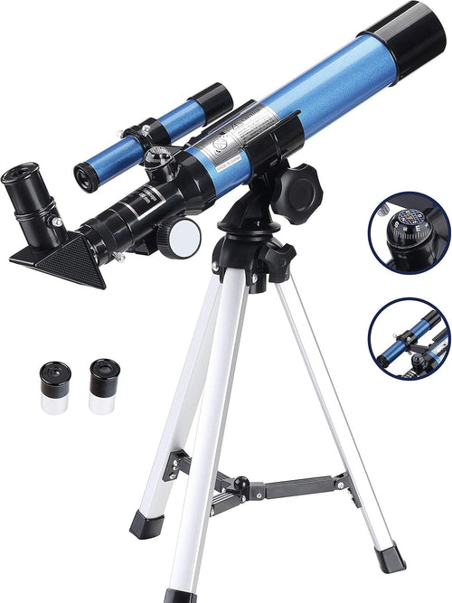 40mm Aperture 400mm Refractor Telescope for Kids & Beginners with Tripod - Blue