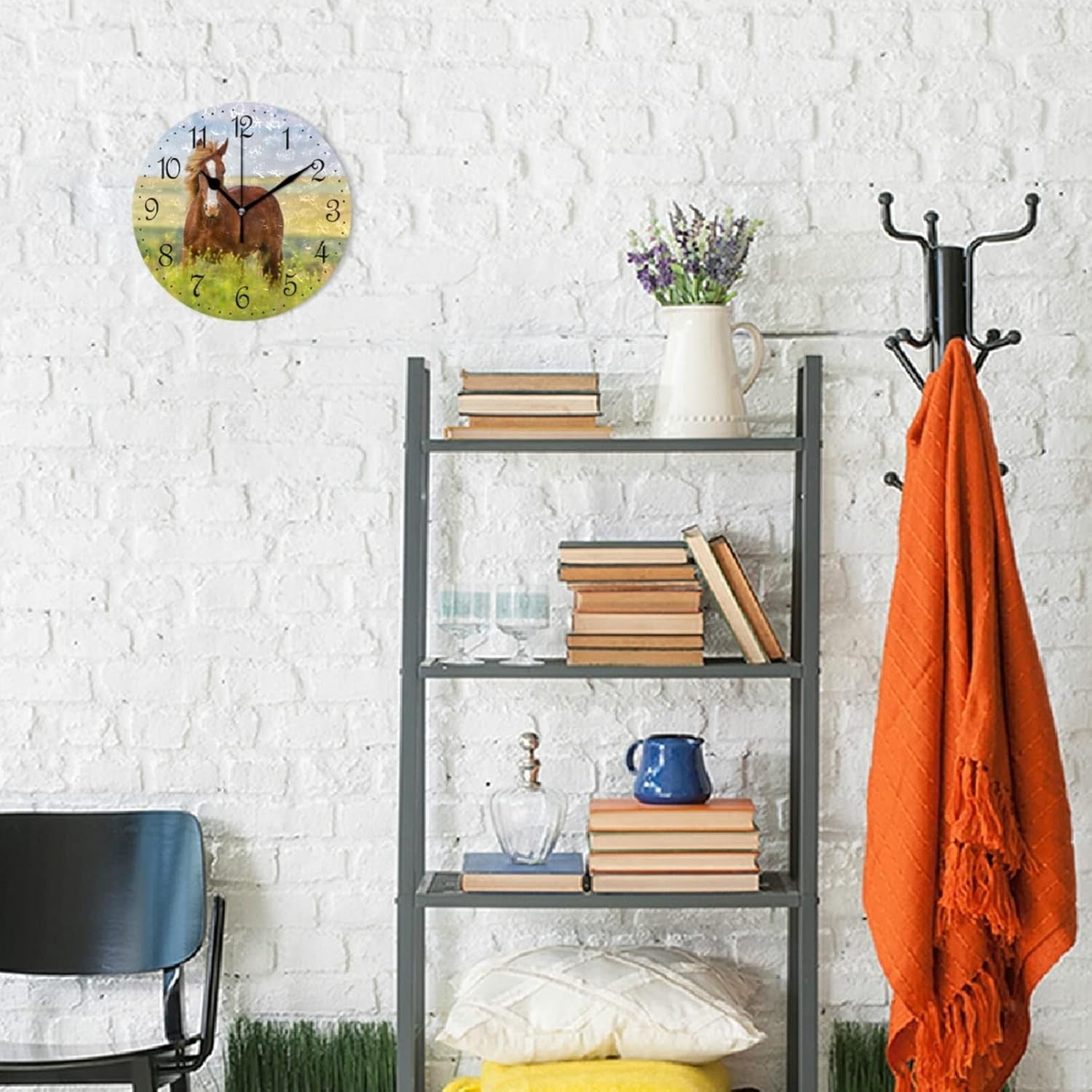 25cm Horse Wall Clock – Silent Non-Ticking Rustic Meadow Decorative Home Decor