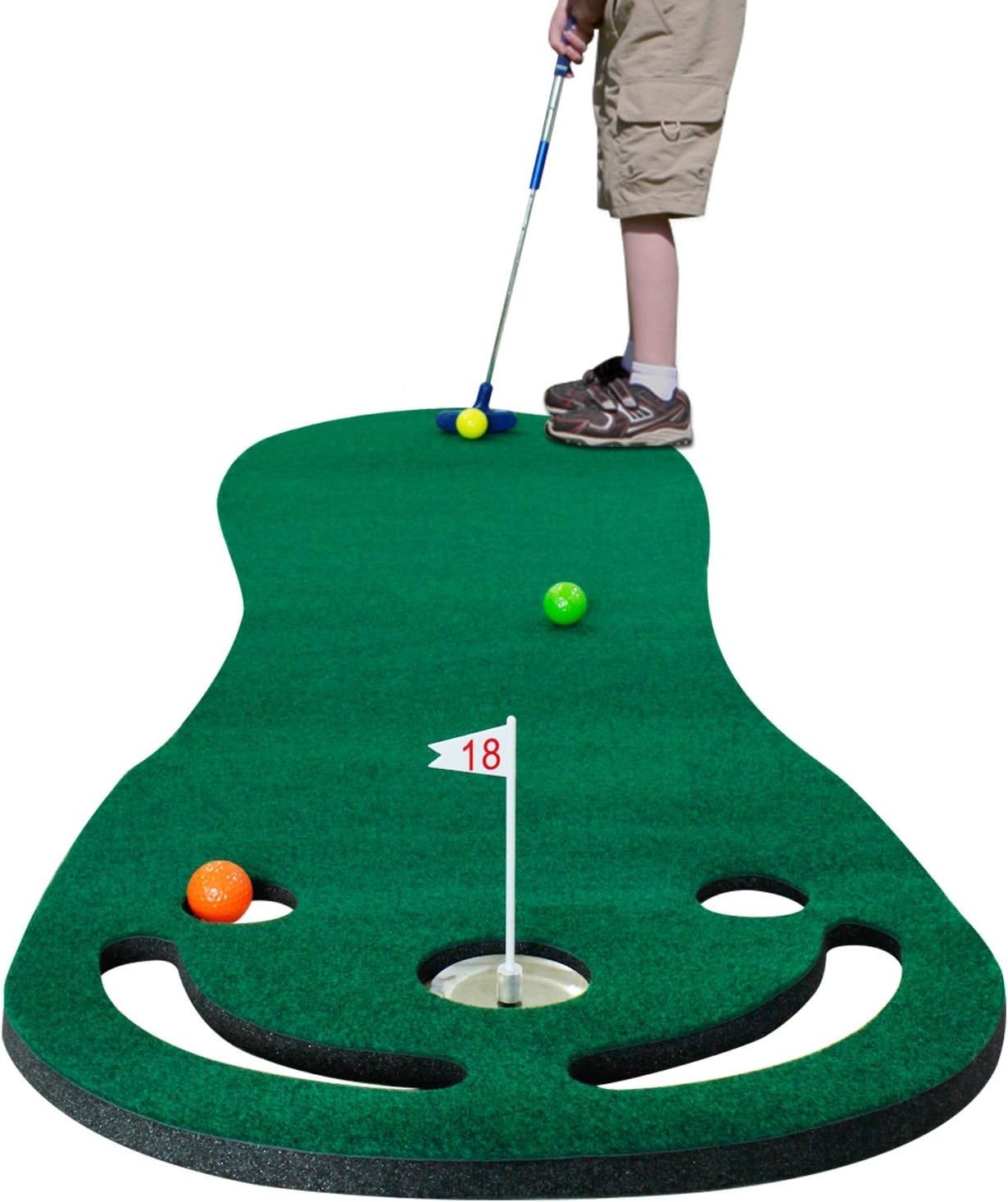 Indoor Golf Putting Mat Training Set Adjustable Putter 3 Balls Cup