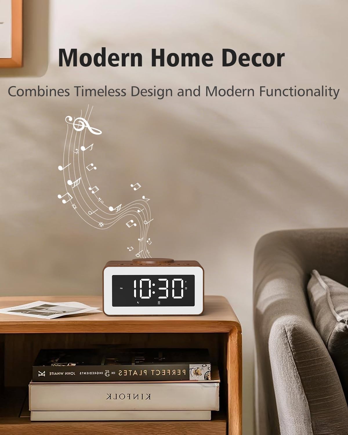 5 in 1 Alarm Clock Wireless Charger Bluetooth Speaker White Noise Night Light