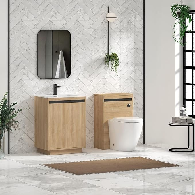 600mm Oak Floor Standing Vanity Unit with Basin Sink 2 Door Bathroom Cabinet