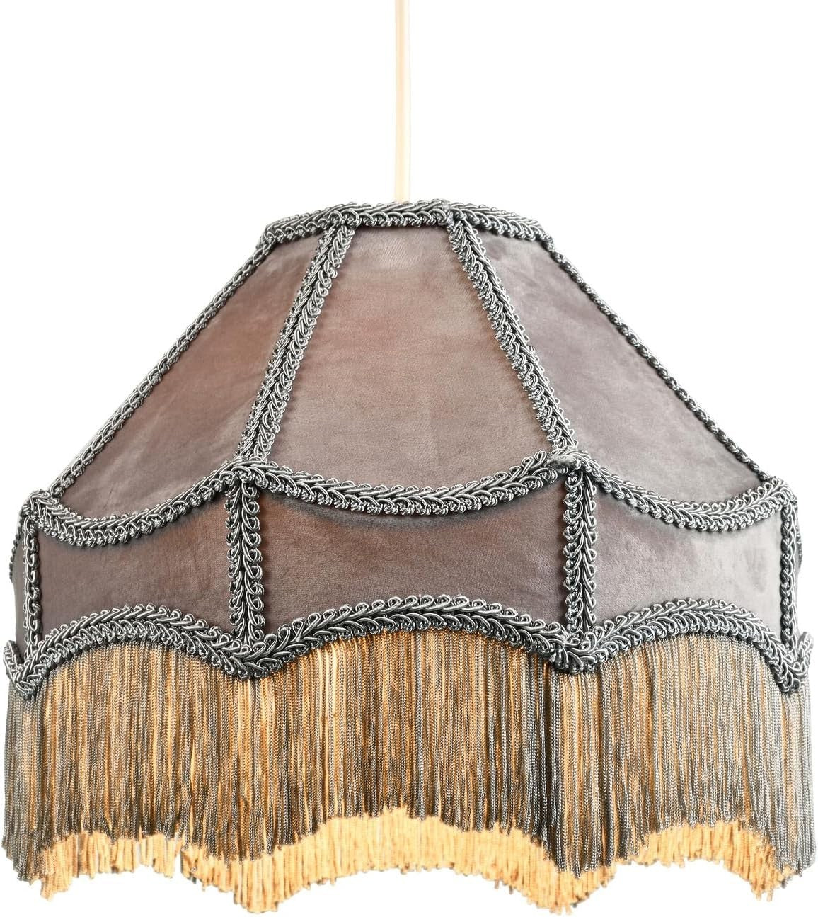 Victorian Empire Velvet Lampshade Dove Grey Tassel Pendant 30cm