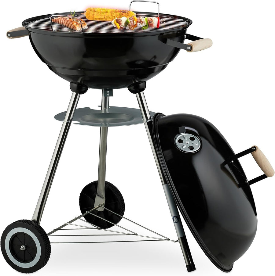 44cm Kettle Charcoal BBQ Grill with Lid, Wheels & Adjustable Air Vent
