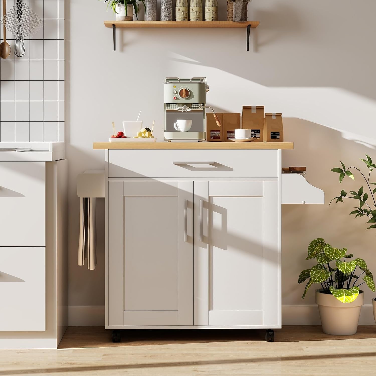 Kitchen Storage Trolley Rolling Island Cabinet Large Drawer Cupboard