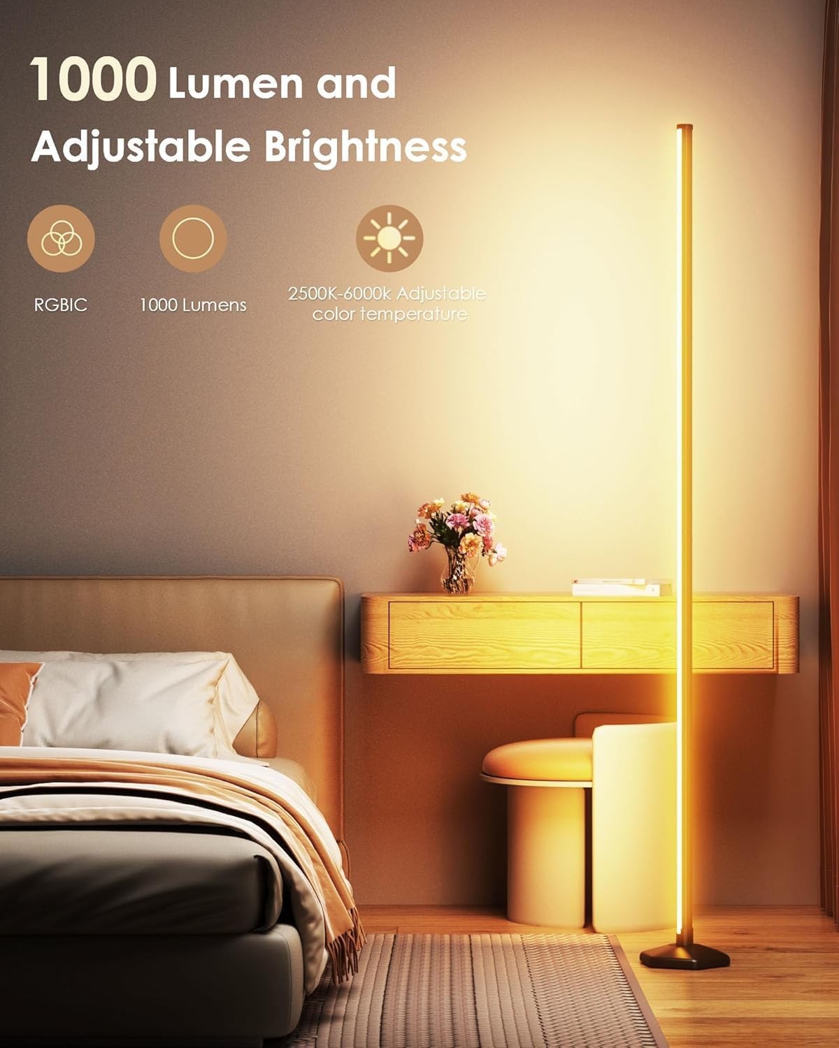 RGB Corner Floor Lamp 2 Pack App Remote Music Sync LED Mood Light Gaming Room
