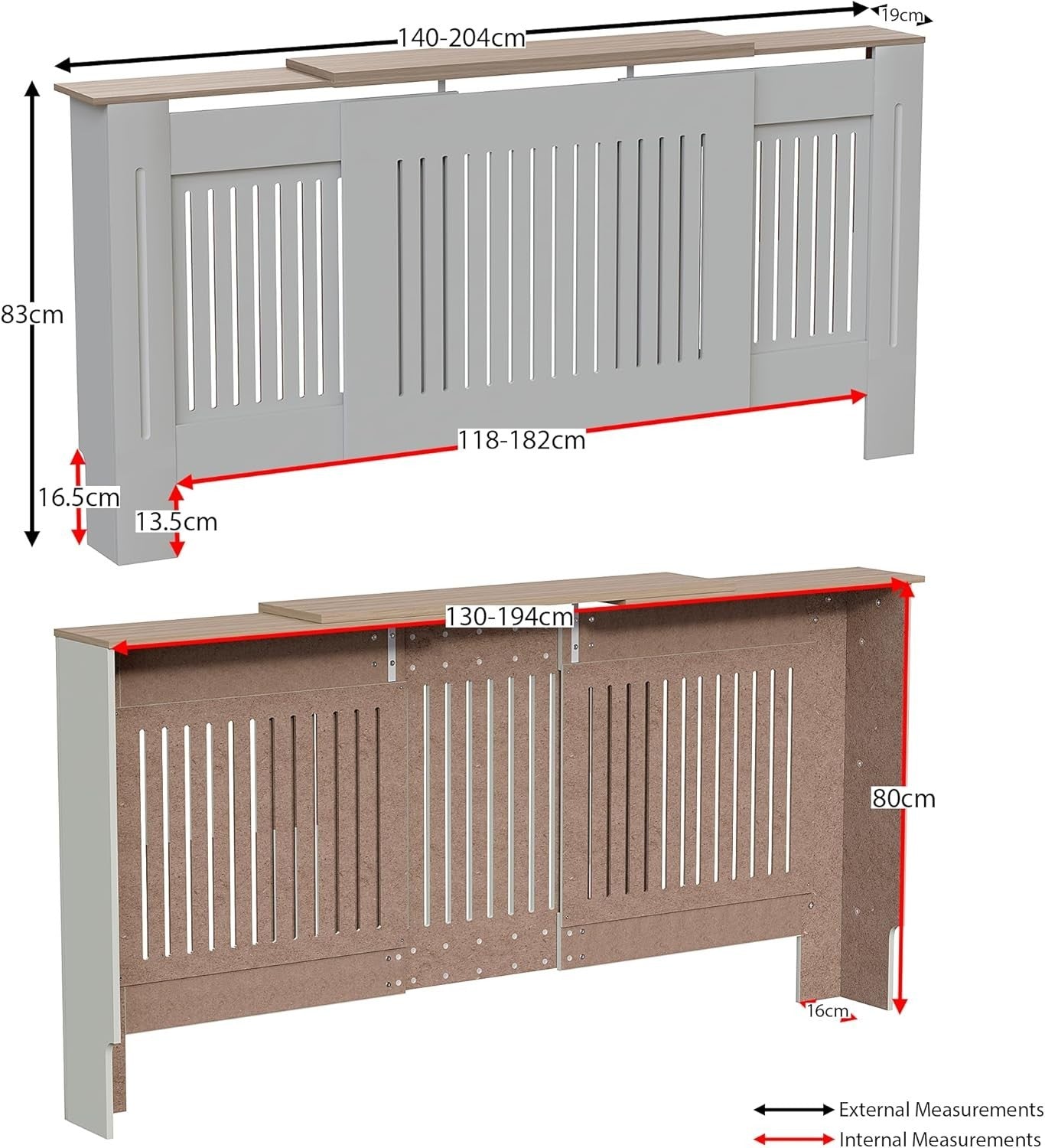 Adjustable Olive Grey Radiator Cover Cabinet MDF Slatted Grill with Shelf