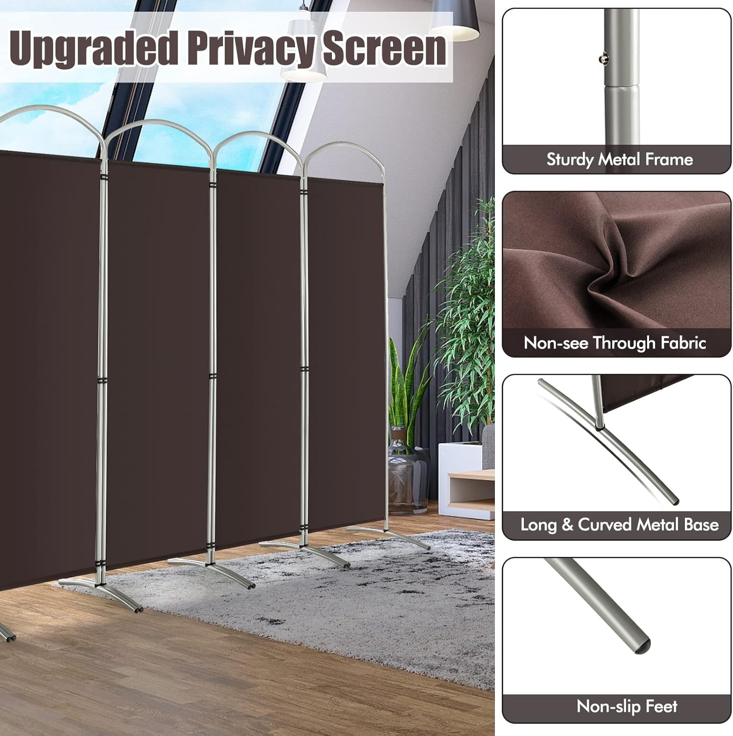 6 Panel Coffee Folding Room Divider Privacy Screen for Bedroom Office 188cm High
