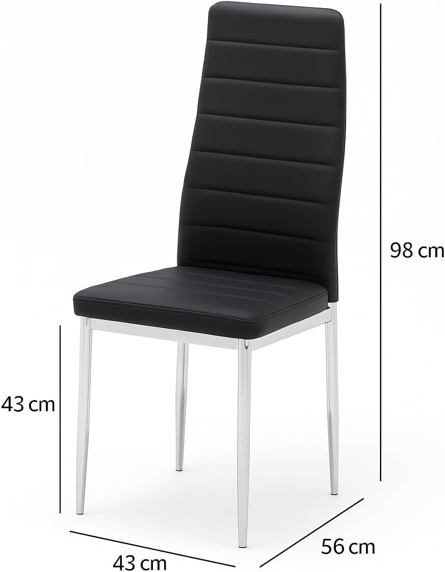 100cm Round Glass Dining Table Set with 4 Faux Leather Chairs Black