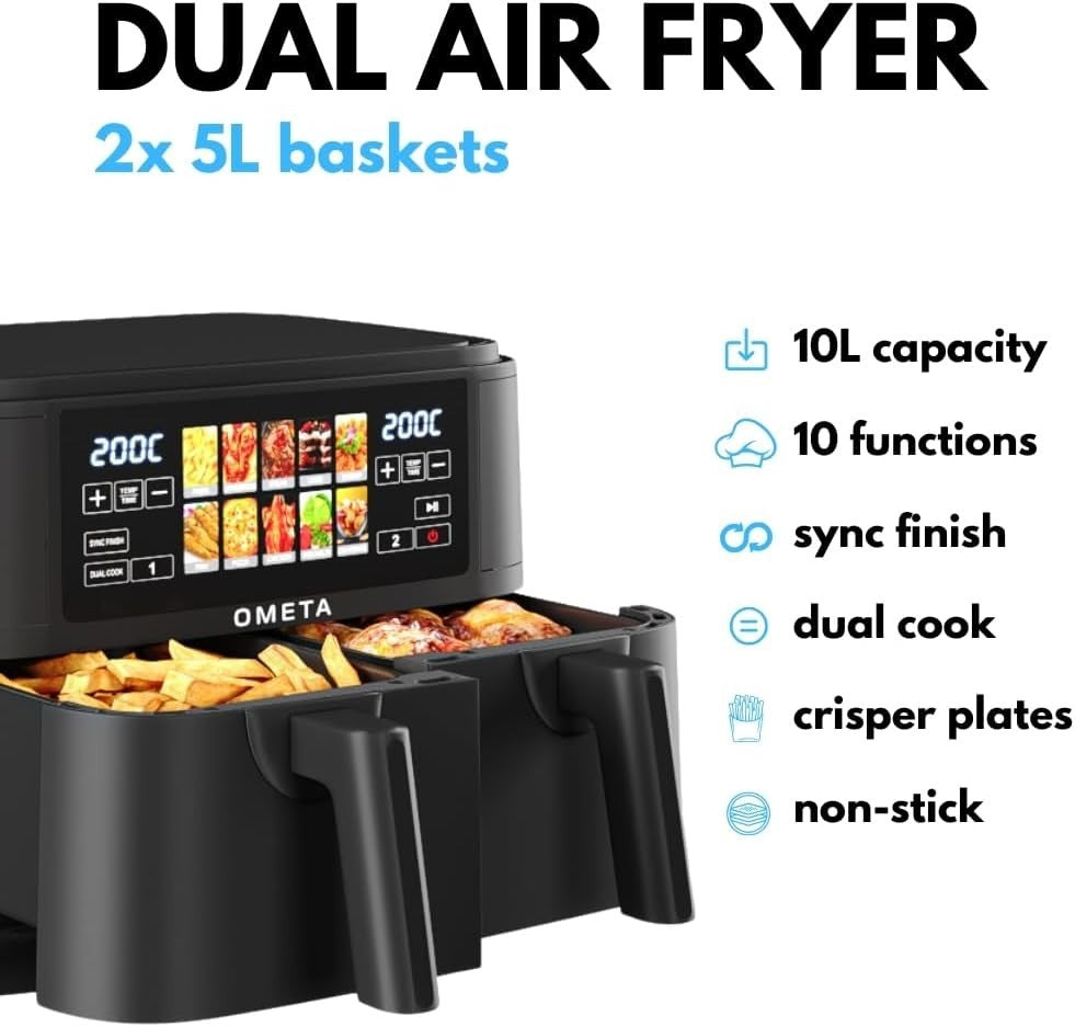 23L Air Fryer Oven Rotisserie Dual Zone Sync Cook Touch LED 10 Presets