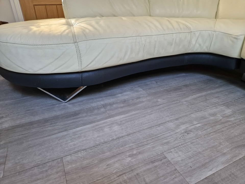 Cream/Black Leather Corner Sofa (PTP)