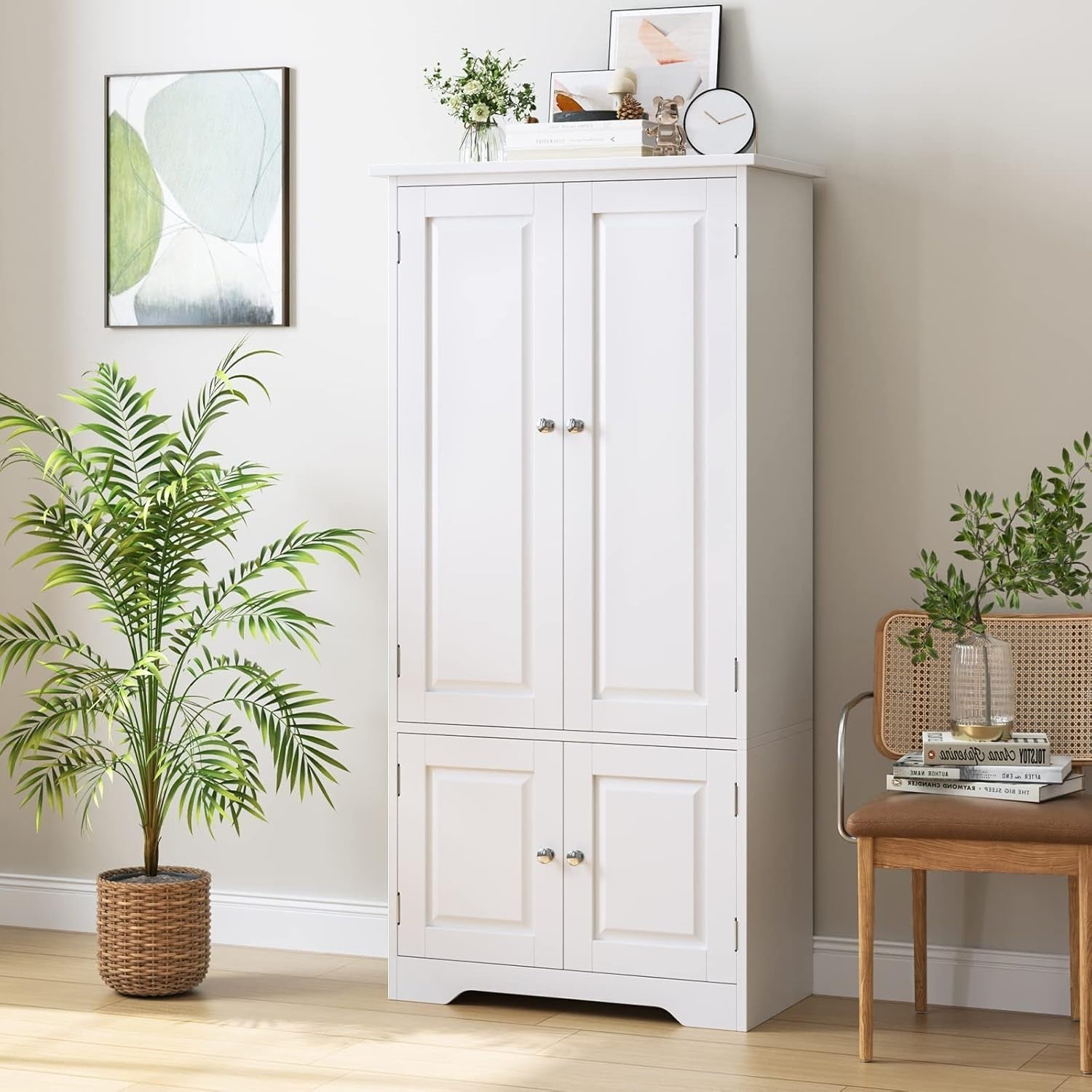Tall Kitchen Cupboard 4 Doors Adjustable Shelves White Sideboard