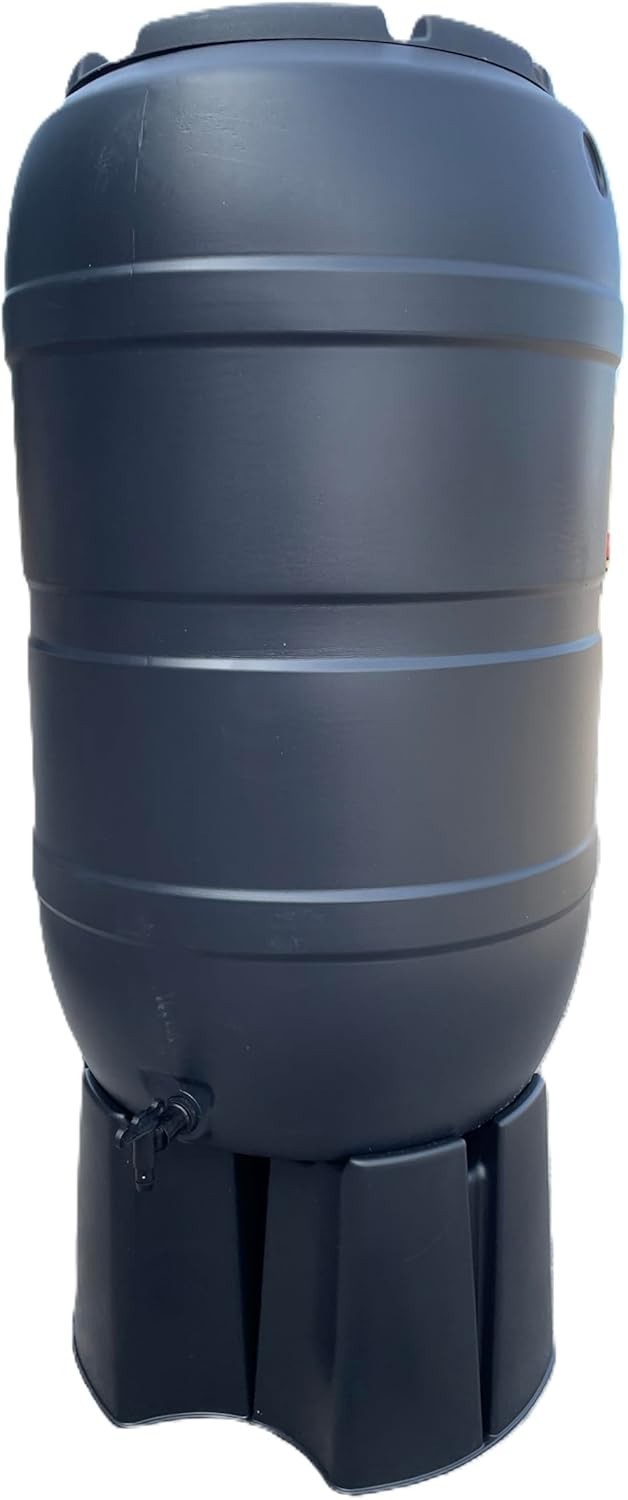 210L Black Slimline Garden Water Butt with Tap, Stand & Filler Kit