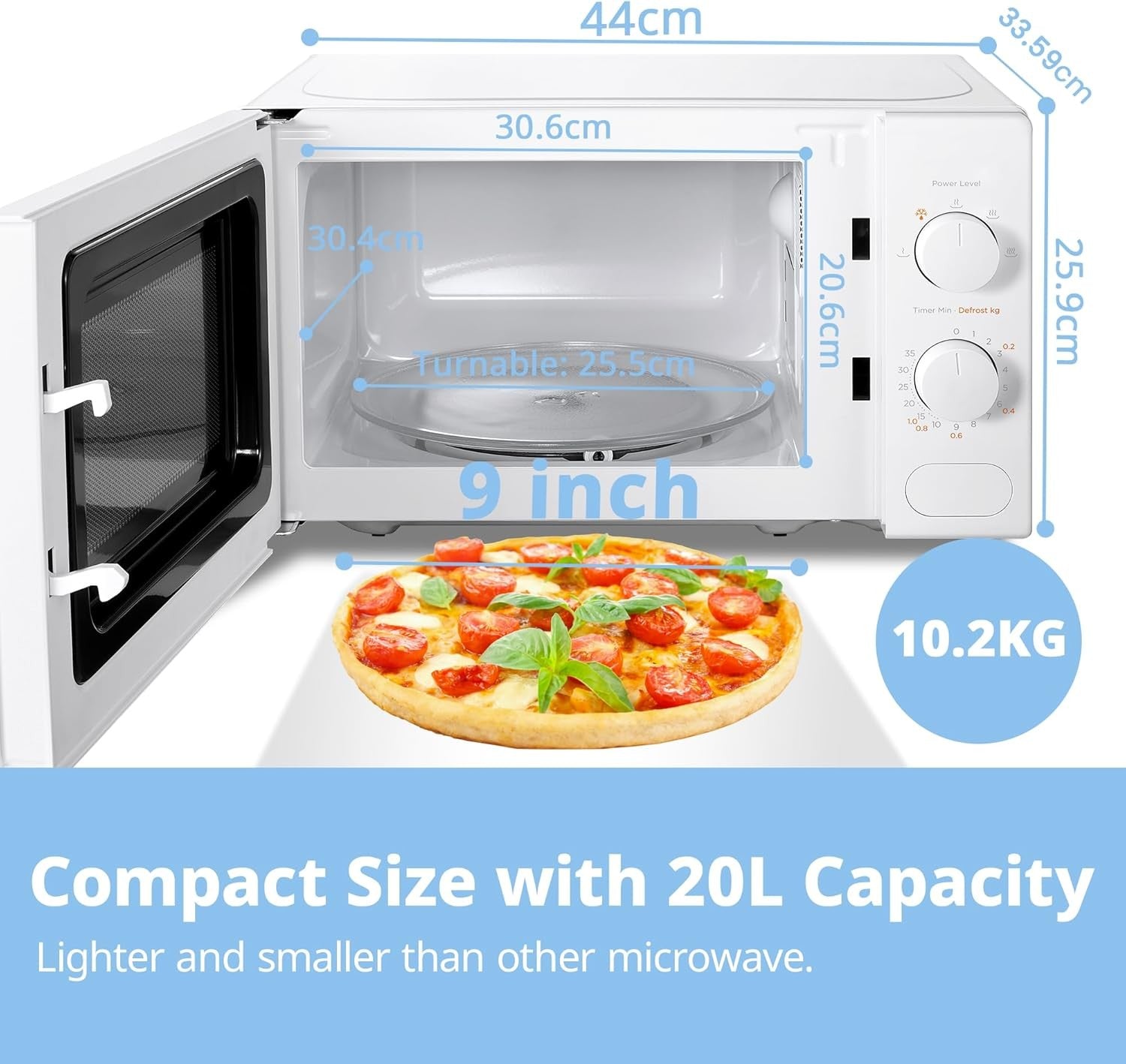 20L Compact Microwave 700W 5 Power Levels Quick Defrost White