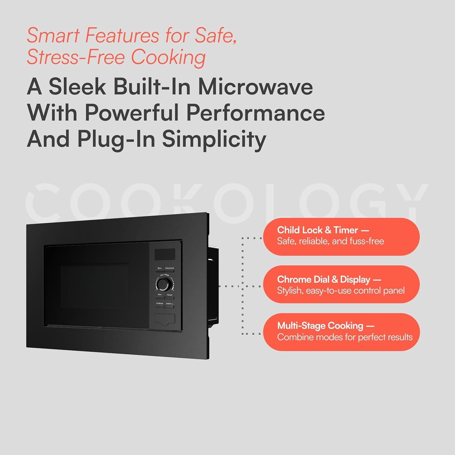 Built-In 20L Microwave Oven 800W 8 Auto Programs Child Lock Black