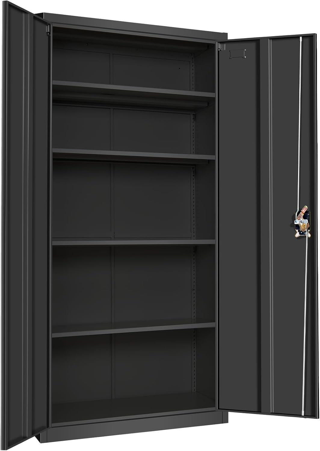 Tall Metal Storage Cabinet Black 2 Door 4 Shelf Lockable Steel Cupboard 185cm