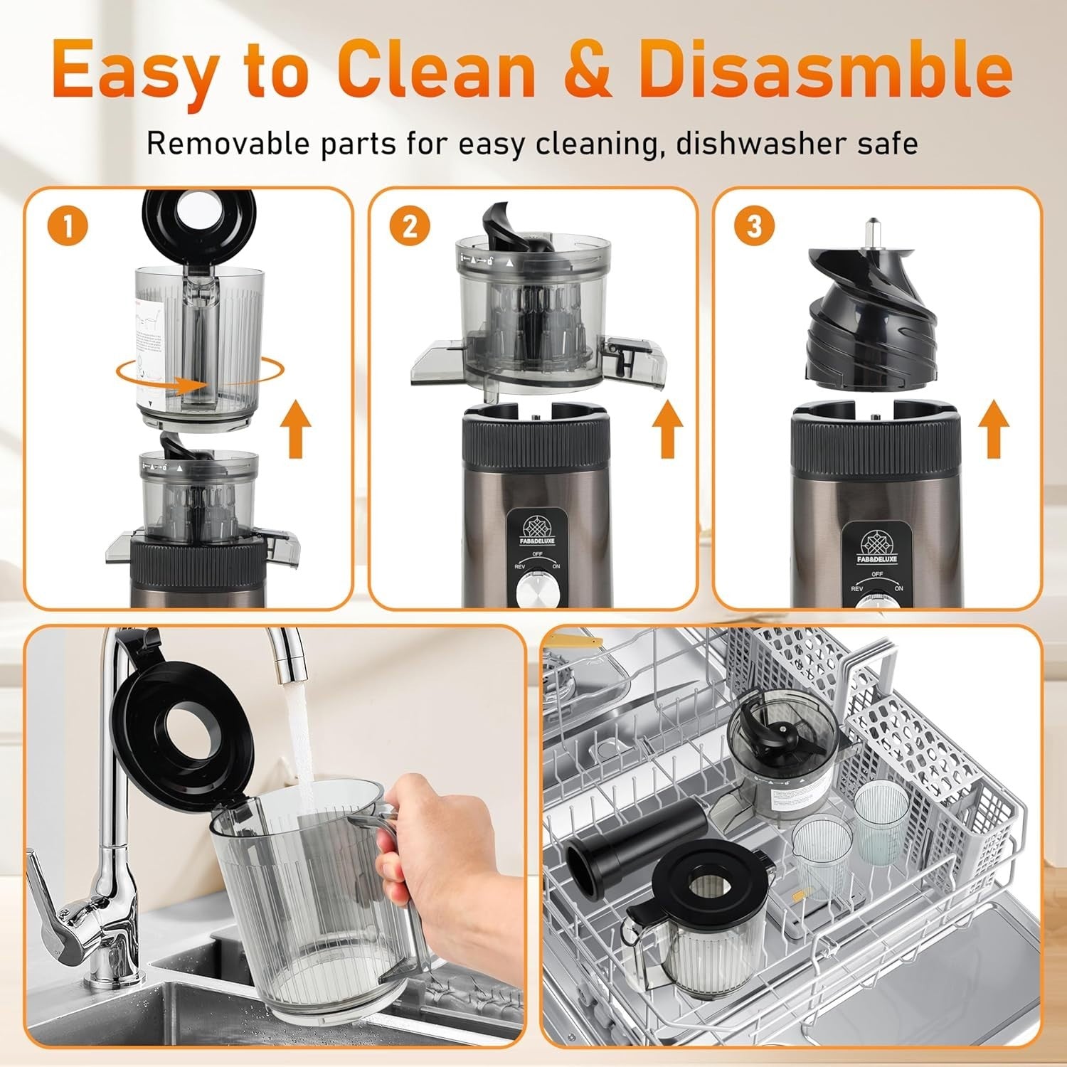 Cold Press Masticating Juicer 3.5in Wide Chute High Yield Quiet 200W