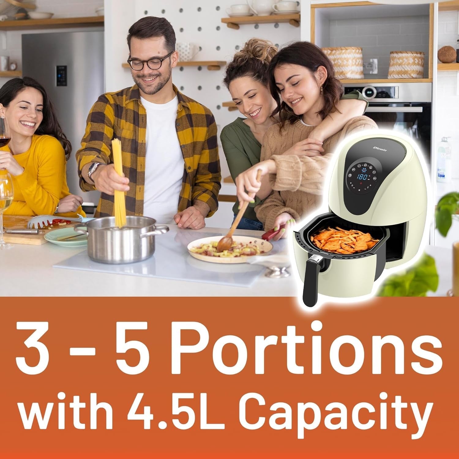 4.5L Digital Air Fryer | 1400W Oil-Free Cooking | 7 Presets |  Cream Finish