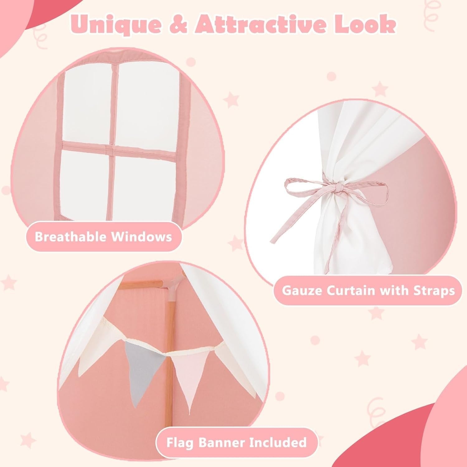 Large Kids Play Tent Castle Indoor Outdoor w Washable Mat Pink